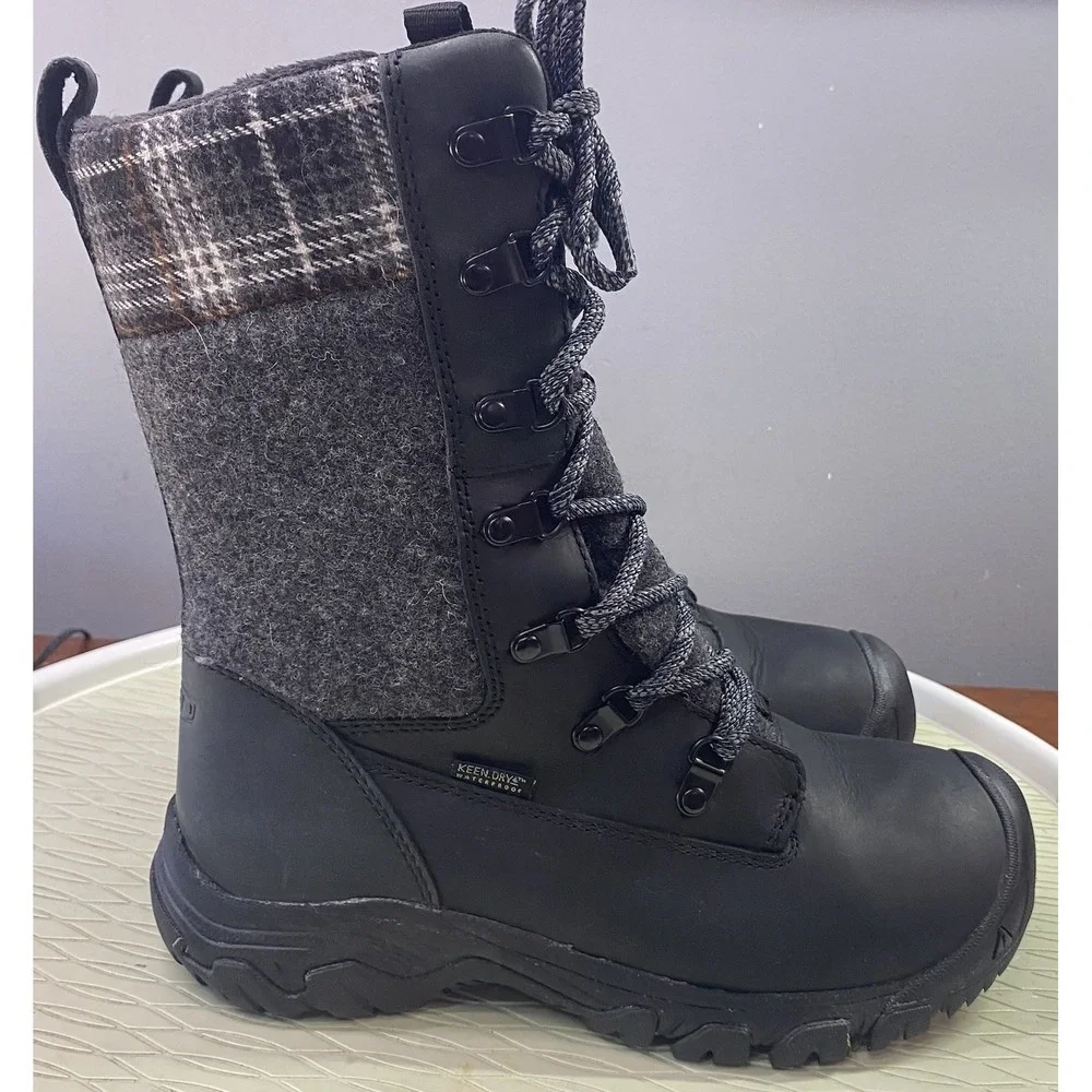 Keen DRY Women's Black&Gray Plaid Waterproof Hiking Winter Insulated Boots 6.5